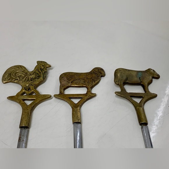 Mid Century Vintage (set of 3) Brass Figural Animal Finial Stainless Skewers - Picture 14 of 16